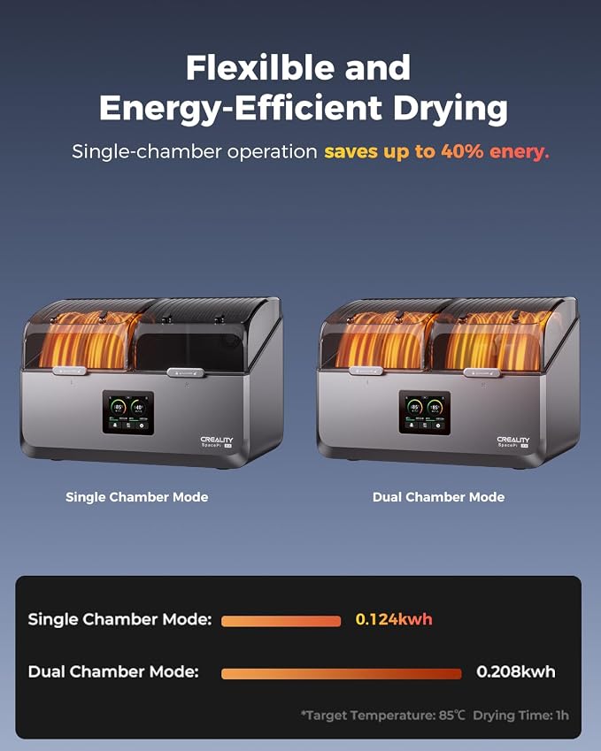 Creality Space Pi X4 Filament Dryer, 4 Spools Filament Dry Box with Dual-Chamber Heated Storage, Max 85℃ Temerature, Independent Temperature Control for PLA, PETG, ABS, TPU, Nylon, ASA