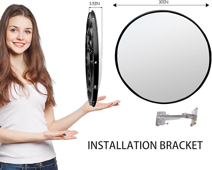 30 inch Security Mirror, Corner Security Blind Spot Mirror with Adjustable Wide Angle View for Garage,Warehouse,Parking Indoor Use (Black)