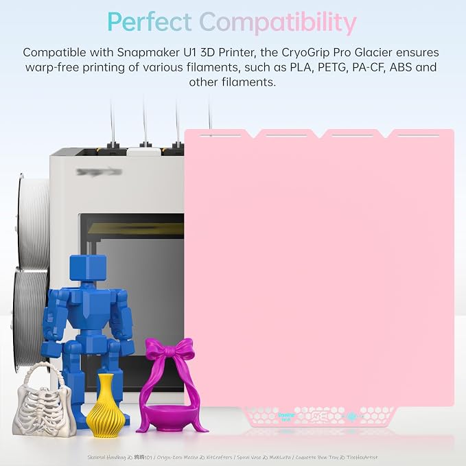 BIQU CryoGrip Pro Glacier Pink Compatible with Snapmaker U1 3D Printer 276x304.5mm Panda Build Plate Double Sided Upgrade Plate Removable Surface Platform