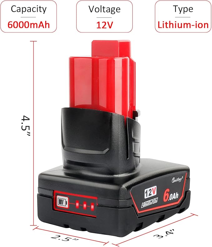 waitley 2 Pack 12V 6A Replacement Battery Compatible with Milwaukee 12V Power Tools (Not Made in Milwaukee)