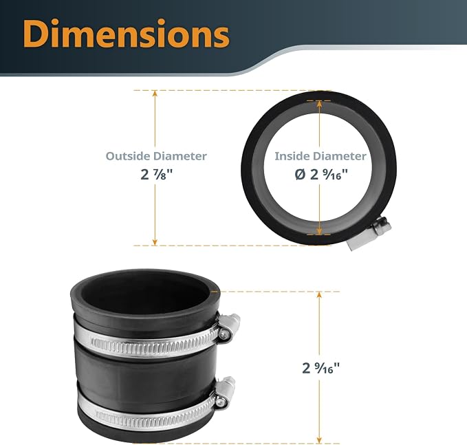 POWERTEC 70148-P4 2-1/2 Inch Dust Control Flex Cuff with Steel Hose Clamps, Hose Connector Rubber Cuff Coupler for Woodworking Dust Collection Fittings, Dust Collector Accessories & Machinery, 4 pack