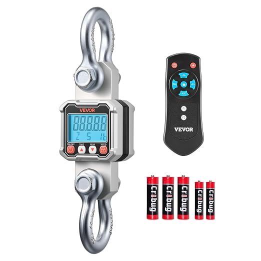 VEVOR Digital Crane Scale, 6600 lbs/3000 kg Max Capacity, Heavy Duty Industrial Hanging Scale with Cast Aluminum Case & LCD Display, 1 lbs Division & 3 Unit Switch, Remote Control for Garage Factory
