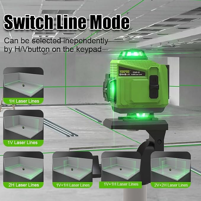 360 Laser Level for Tiling, Floor, Wall & Ceiling Alignment – Self-Leveling Horizontal & Vertical Cross Line Laser with Hard Case