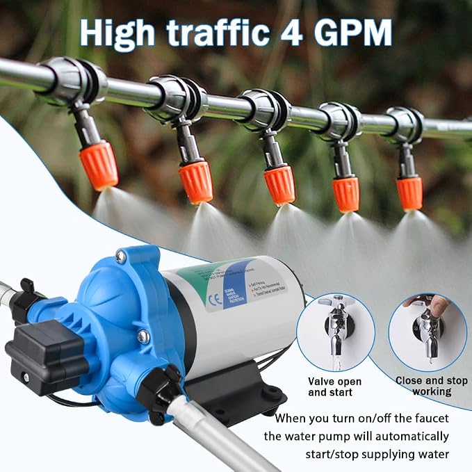 110V AC Electric High Voltage Diaphragm Pump, 4.0GPM, 45PSI, In line Water Transfer Pump, Camping Water System, Garden Hose and Pump Demand Water Pressure Boosting Pump