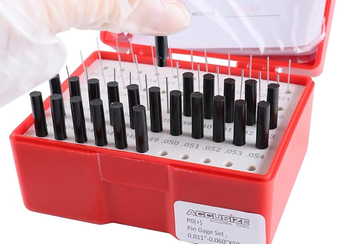 Accusize Industrial Tools 0.011''-0.060'', 50 Pc Steel Plug Pin Gage Set, Plus, Class Zz, P0(+) | 50 Pc, Class ZZ, Plus Tolerance, 2" OAL, Steel, Electro-Etched Sizes