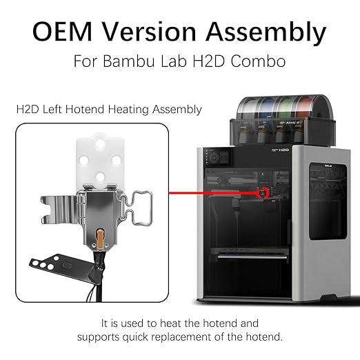 Original H2C/H2D Left Hotend Heating Assembly for Bambu Lab H2D/H2C 3D Printers, Quick Hotend Replacement, Metal & Ceramic Construction