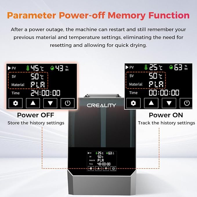 2026 New Creality Space PI Filament Dryer Plus, Dual-Spool 3D Printing Filament Dryer Box, Adjustable Temp 45℃-70℃, 360° Hot-Air & Real-Time Humidity Monitor, 12 Filament Presets