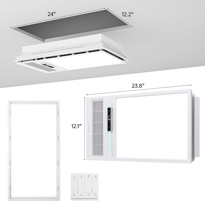VallisCo Bathroom Fan with Light and 1800W Heater, 160 CFM Ventilation, Remote Control,Quiet Exhaust, 4-in-1 Design for Heating, Lighting, Ventilation & Air Circulation for Comfort in Any Season