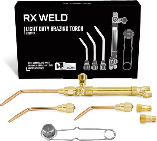 RX WELD Ligth Duty Welding/Brazing Torch Kit, Handle Compatible with V-Series "J" +3 Welding Tips