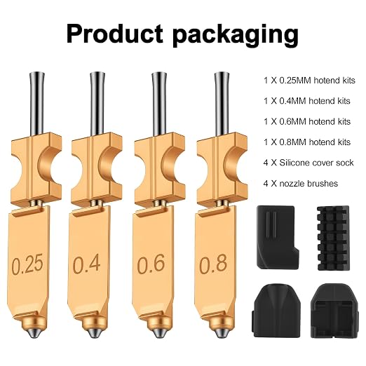 4PK Upgraded All-Size Hotend Kit for Flashforge AD5X Quick-Detachable Nozzle Extruder, Rapid Heating, with Extra 4PK Silicone Cover 4PK Nozzle Brush