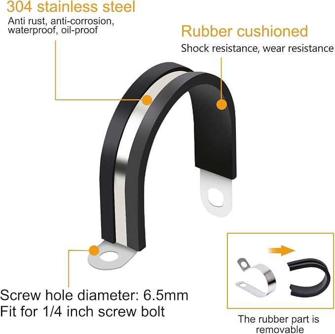 VIGRUE Cable Clamps Assortment Kit, 53PCS Large Rubber Pipe Clamps 304 Stainless Steel Rubber Cushion Wire Clamps in 6 Sizes 1/2'' 1'' 1.25'' 1.5'' 1.75'' 2''