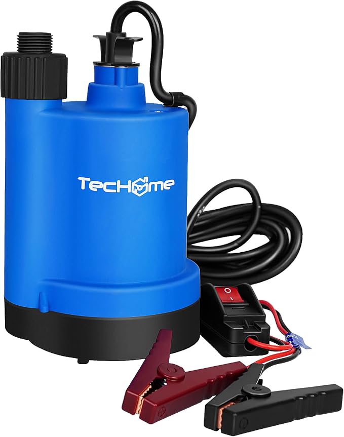 TecHome 12v Pump，1500GPH Water Transfer Pump Sump Pump Submersible Water Pump, With 20 Feet Power Cord.