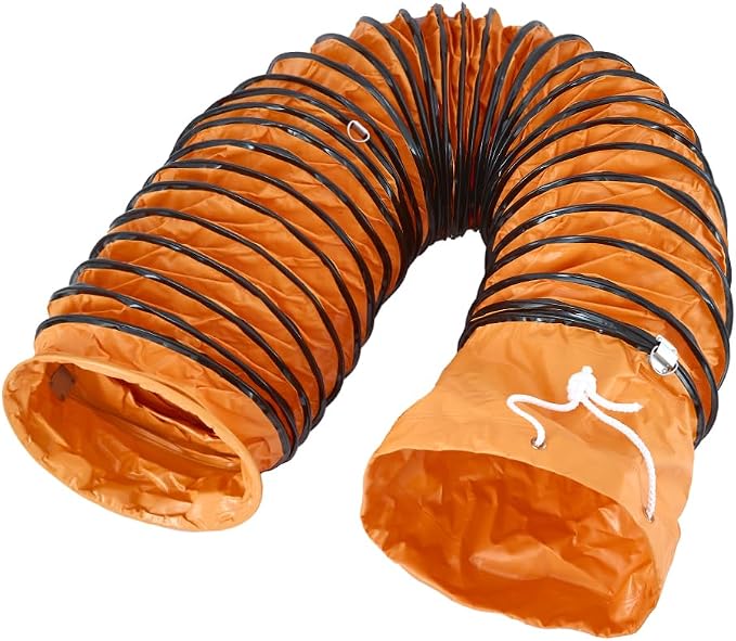 Flexible Duct Hose PVC Flame Retardant Duct Hosing with S Hook & Steel Support for Utility Blower Exhaust Fan (10in x 16ft, Orange)