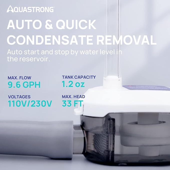 Aquastrong Mini Split HVAC Condensate Pump, 9.6 GPH, 115V/230V, Automatic Safety Switch, 33 FT Lift AC Condensate Removal for Air Conditioner, Furnace, Dehumidifier, 3.3' Power Cord