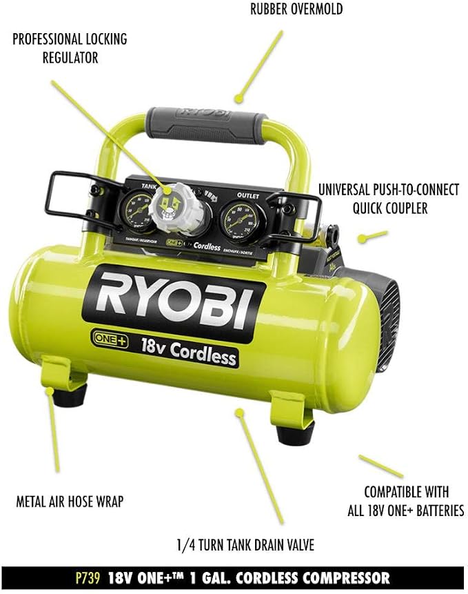 ONEAND 1 GAL. 120 PSI Portable 18V Horizontal AIR Compressor 0.5 CFM at 90 PSI