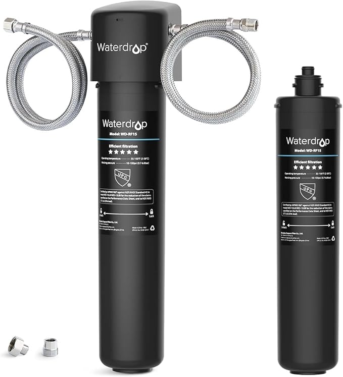 Waterdrop 15UA Under Sink Water Filter System and Waterdrop RF15 Replacement Filter Cartridge for 15UA/15UB/15UC Under Sink Water Filter