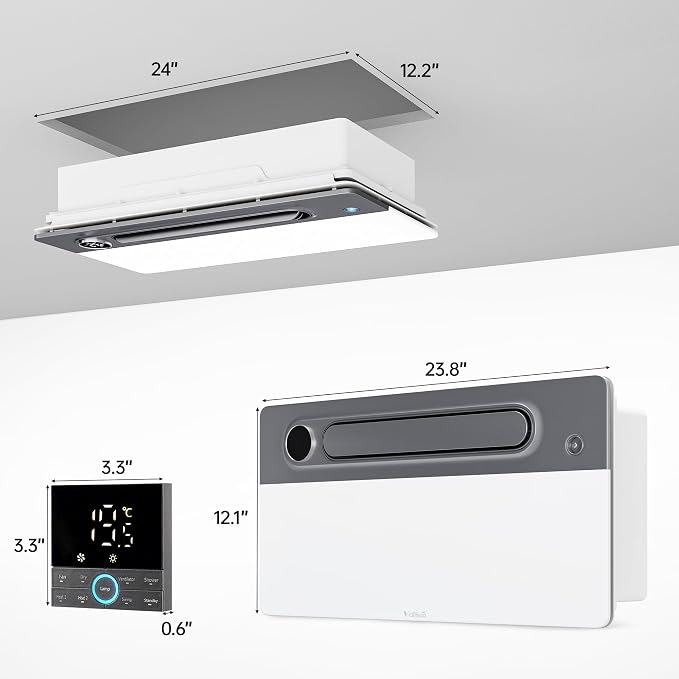 VallisCo Bathroom Fan with Light and 1900W Heater, 180 CFM Ventilation, Remote Control,Quiet Exhaust, 4-in-1 Design for Heating, Lighting, Ventilation & Air Circulation for Comfort in Any Season