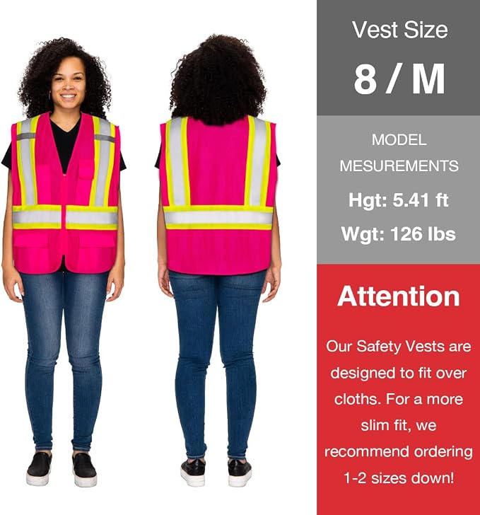 KAYGO Reflective High Vis Safety Vest with Pockets for Men and Women KG0100 | Breathable Polyester Lightweight, Two-Tone, ANSI Class 2, for Construction, Warehouse, Surveying, Cycling, Machine Washable