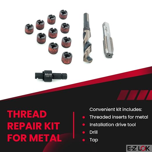 E-Z LOK EZ-310-4 Thread Repair Kit for Metal Carbon Steel Threaded Inserts 1/4-20 and Installation Tools