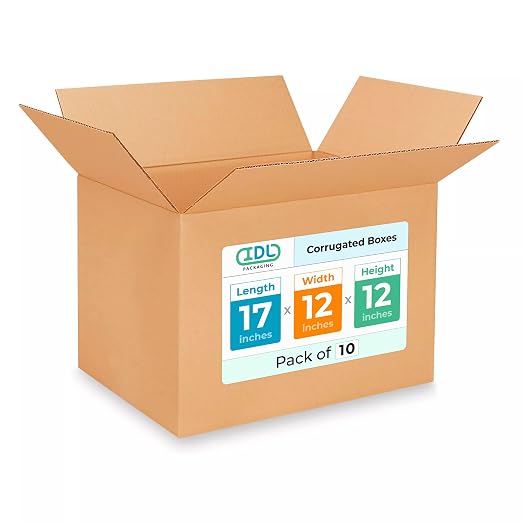 Medium Shipping & Moving Boxes 17x12x12 inches (10-Pack) - Extra Strength 200 lb vs Regular - USA-Made Corrugated Durable Cardboard Boxes - Medium Moving Box - Heavy Duty Moving Box by IDL Packaging