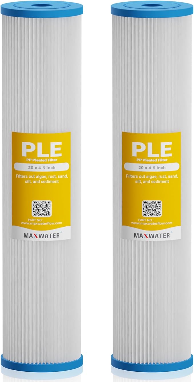 Max Water 10 Micron 20 x 4.5 Whole House Pleated Sediment Water Filter Replacement Cartridge for Well Water Filtration