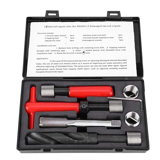 Thread Repair Tool Kit,10Pcs M18x1.5mm Stainless Steel Twisted Drill Tap Wrench Threaded Insert Tap Insertion Tool for Damaged Thread Repair