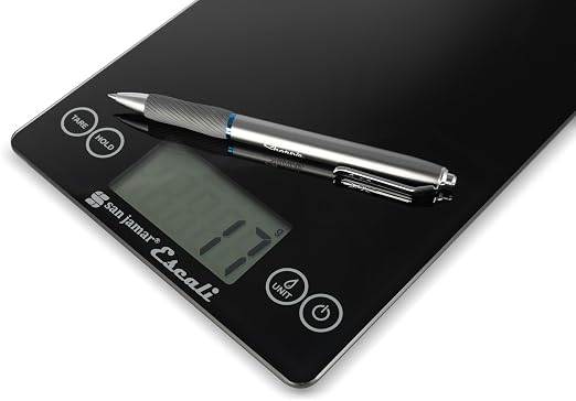 San Jamar Escali Glass Food Scale – SCDG15BK Digital Kitchen Scale for Restaurants, Catering, Meal Prep, Touchscreen Display, Battery Operated, Low Profile, 0.1oz, 15lb Capacity