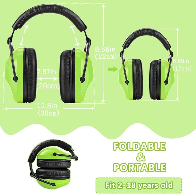 ZOHAN Kids Ear Protection 2 Pack, 25dB NRR Noise Cancelling Headphones for Kids, with Pillowy Pads, for Monster Truck, School, Autism, Sensory, Fireworks, Concerts, Events (Orange+Green)