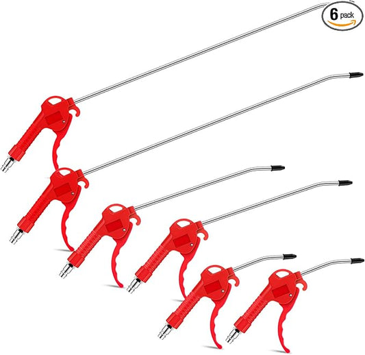 MorningRo 6 Pcs Air Blow Gun Kit with 19", 11", and 4" Pistol Grip Air Blow Gun Tools Compressor Nozzle for Industrial Household Car Detail Mechanics (Red)