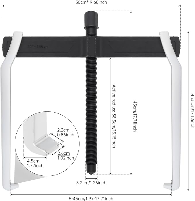 ChgImposs 20 Inch 2-Jaw Gear Puller, Heavy Duty CR-V Adjustable Reversible Bearing Puller Tool for External & Internal Removal of Pulleys, Flywheels, Bearings, Gears, Brake Drums