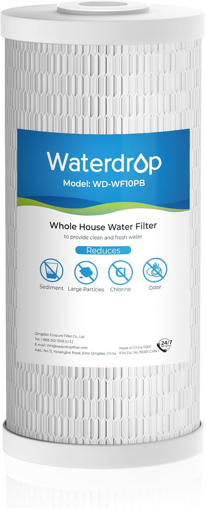 Waterdrop WF10PB Whole House Water Filter, Compatible with WHF21-PBH and WHF21-PBL, GE FXHTC, GXWH40L, iSpring, Culligan RFC-BBSA, Whirlpool, Any 10" x 4.5" System, Reduces Chlorine, Sediment
