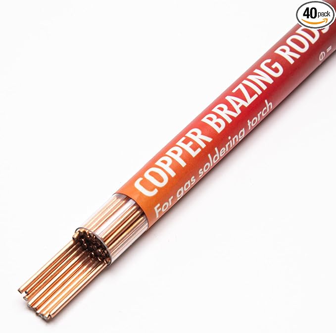 40 Sticks Copper Brazing Rods BCuP-2 (5/64" x 9.8") 2mm Phosphorus Round Self Fluxing Welding Brass Brazing Rod Sticks TIG Arc Pipes for Air Conditioner Refrigerators Pipe Gas