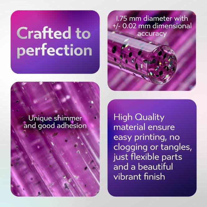 Cookiecad TPU Filament 1.75mm 1kg Translucent Glitter 3D Printer Filament - Purple Star Stuff TPU