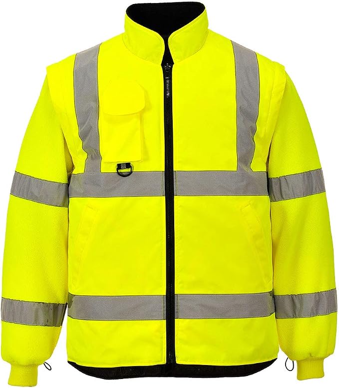 Portwest Hi-Vis 7in1 Jacket Viz Insulated Safety Visability Work Bomber Rain ANSI 3, Medium Yellow