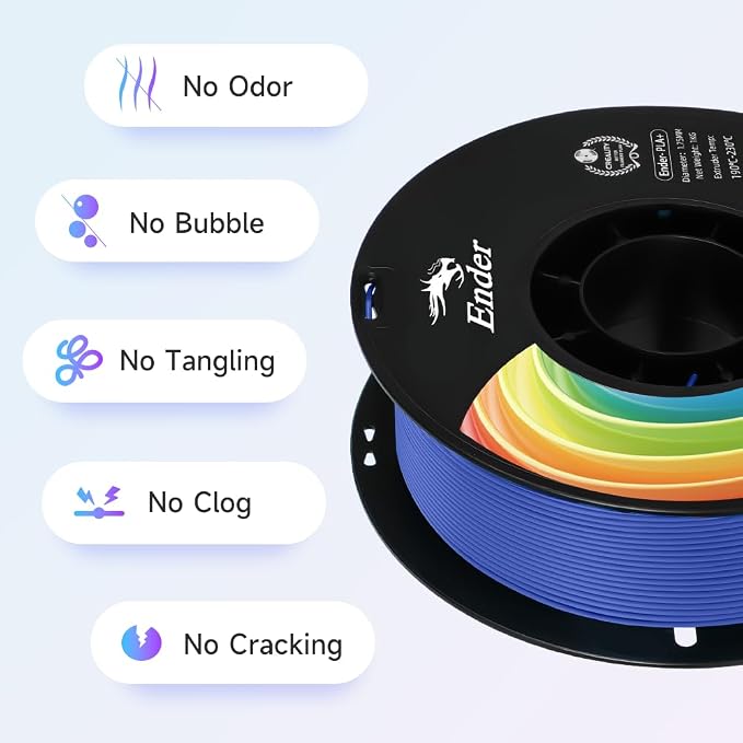 Creality 3D Printer Filament, PLA Plus Filament 1.75mm Rainbow, PLA Pro Toughness Upgraded Dimensional Accuracy +/- 0.03mm, 1KG Spool(2.2lbs) Ender PLA+ Filament for Most 3D Printer