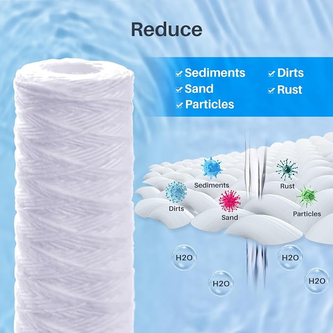CFS – 10" x 2.5" Polypropylene Cord-Wound Sediment Water Filter Cartridges Compatible with CW-F Models – 10 Micron Replacement Filter – Removes Bad Taste & Odor – Whole House Filter – 12 Pack