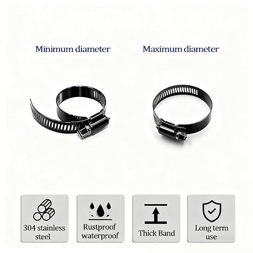 42PCS Black Stainless Steel Hose Clamps Assortment Kit,Metal Adjustable 1/4''–1-1/8''(6-29mm) Worm Gear Hose Clamp Small Hose Clamps for Automotive,Radiator Pipe,Plumbing,Fuel Line