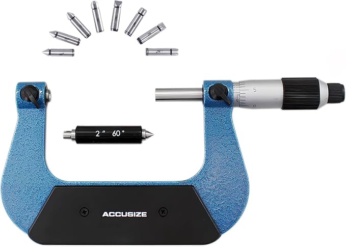 Accusize Industrial Tools Screw Thread Micrometer, 2-3", S916-C752 | 4 Anvil Sets: 24-14, 13-9, 8-5, 4.5-3.5 TPI, 0.001" Resolution, ±0.00016" Accuracy