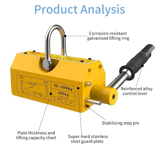 Permanent Magnetic Lifter, 440 lb/200kg Pulling Capacity, Strong Neodymium Magnets Lifting Magnet with Release Handle and Steel Hook for Lifting Plate Steel, Board, Used in Shop Crane, Hoist, Board