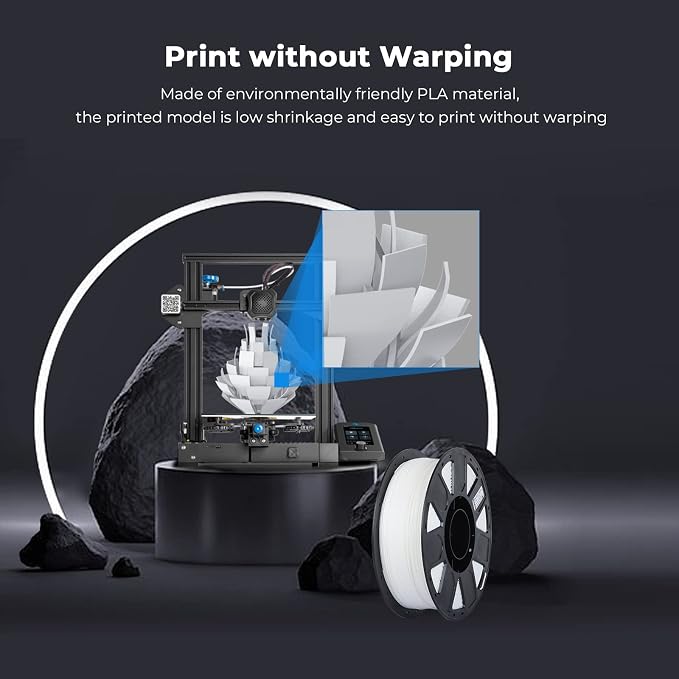 Creality PLA Filament 1.75mm, Tough and Durable 3D Printer Filament with +/-0.02mm Accuracy, Smooth Printing 1KG Spool, White