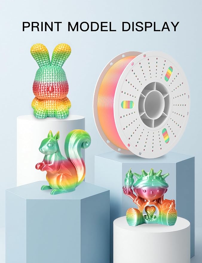 PINBALL Silk Rainbow PLA 3D Printer Filament 1.75mm Shiny Multi-Color Changing Filament 3D Printing PLA Filament Dimensional Accuracy +/- 0.02mm 1 KG Silk Rainbow Macaroon