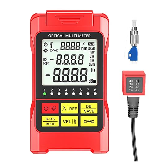 Fiber Optic Cable Tester Portable Optical Fiber Power Meter FC/SC/ST Universal Interface Integrated OPM, VFL, and RJ45 Functions (OPM-VFL-2)