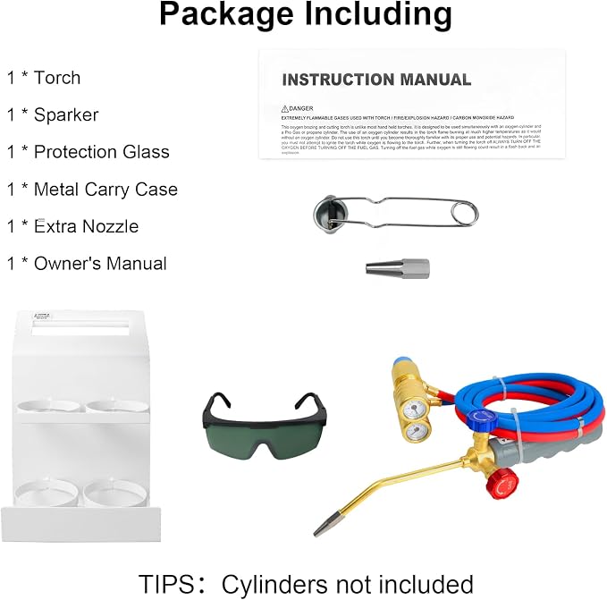 Brazing Torch Kit for MAPP Gas & Propane, Brass & Stainless Steel Cutting Torch Kit with Dual Pressure Meters & Metal Case, Welding Torch Set for Soldering, Jewelry, HVAC, Glass Blowing