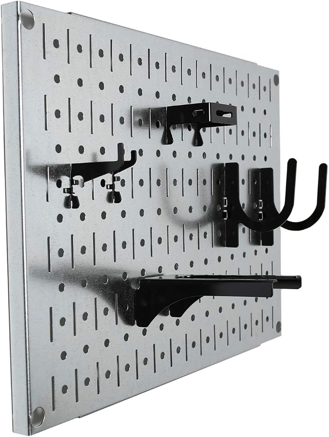 Wall Control Pegboard Wall Organizer Tiles Modular Galvanized Steel Pegboard Tiling Set - Four 12-Inch Tall x 16-Inch Wide Peg Board Panel Wall Storage Tiles - Easy to Install (Metallic)