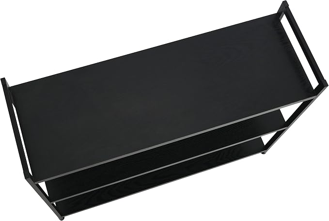 Household Essentials Jamestown Wide 3 Shelf Open Storage Bookshelf Black Oak Wood Grain and Black Metal
