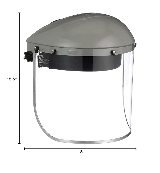 Sellstrom Advantage Face Shield - Lightweight, High Impact, Polycarbonate Window with Reinforced Aluminum Binding, Protective Crown & Adjustable Ratchet Headgear, for Grinding, Cutting - ANSI Z87.1