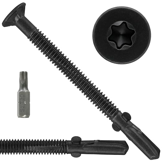 FMhotu #10 x 3 Trailer Deck Screws, Self-Tapping Sheet Wood Metal Screw, 124Pcs T25 Star Bits Reamer Tek Screws for Trailers, for Attaching Wood to Steel(Black)