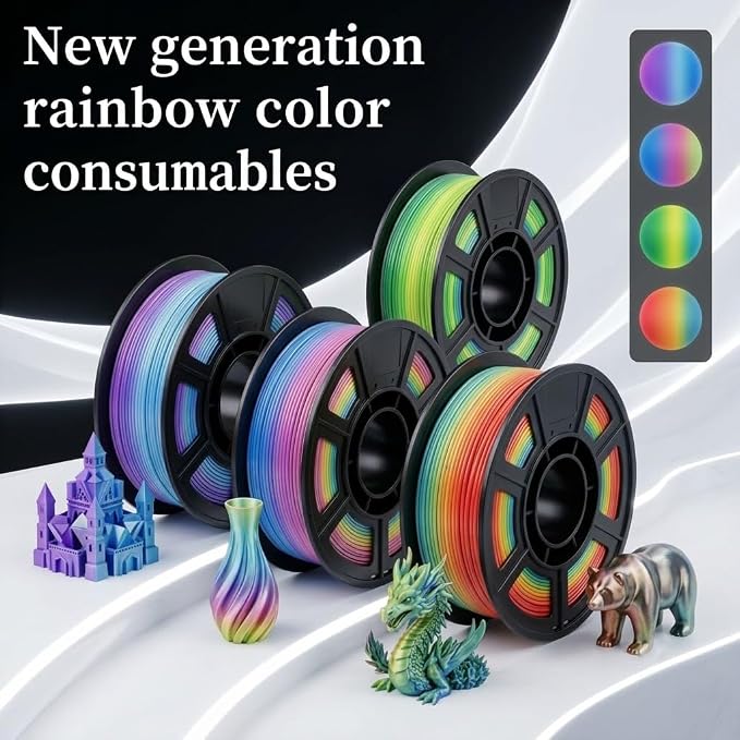 Silk PLA 3D Printer Filament Bundle 1.75mm Filajoy3D Multicolor 3D Printing Filament 250g*4 Dimensional Accuracy +/- 0.02mm for Most FDM 3D Printers