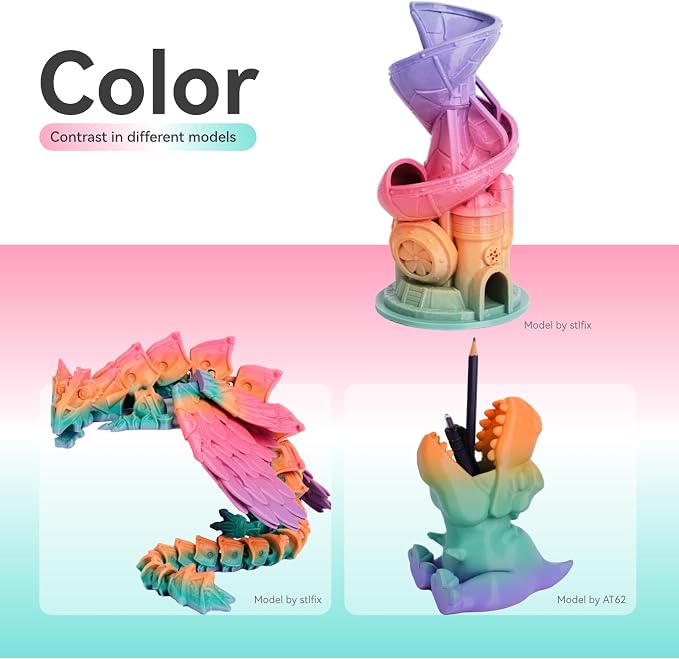 Conjure PETG Rainbow 3D Printer Filament, Candy Rainbow Green Pink Yellow Pureple Orange 1.75mm 3D Printing Filament 1KG/2.2lb