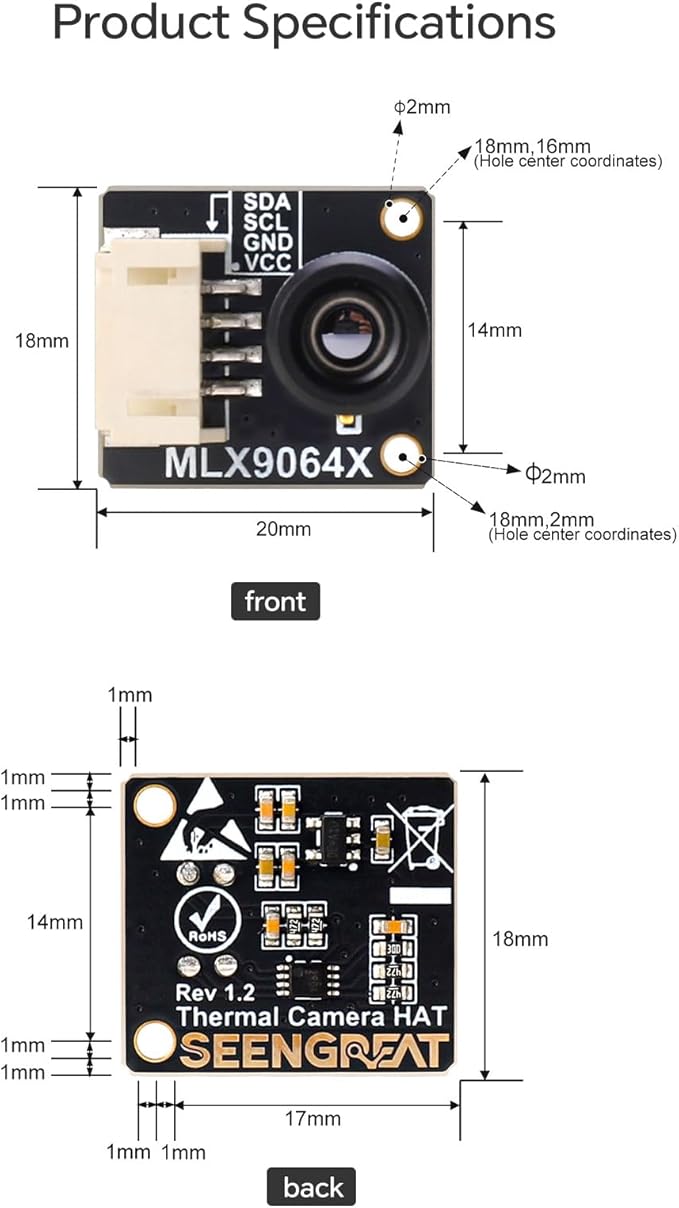 MLX90640-D55 Thermal Imaging Camera, 32x24 IR Array | I2C Interface, Compatible with Raspberry Pi, Arduino and STM32, For firefighting, security monitoring